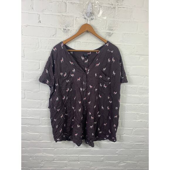 Torrid Women's Button-Up V Neck Blouse Top Cap Sleeves Animal Print Black Size 5 - Picture 1 of 5